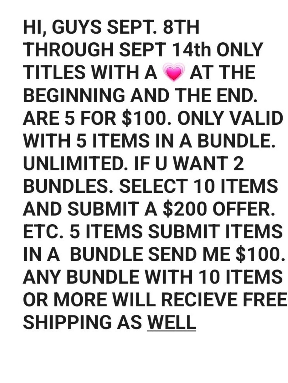 BUNDLES 5 FOR $100